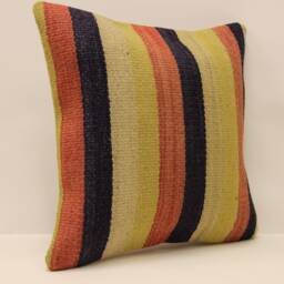 Handwoven Turkish Kilim Pillow, 16x16 Boho Throw Bohemian Pillow, Kilim Cushion Cover, Home Decor 4Kf-550 - thumbnail 2
