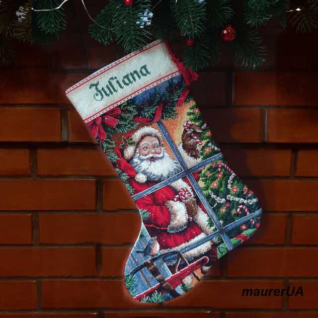 Cross Stitch Christmas Stocking Personalised Decor With Santa Candy Cane Stocking Dimensions 08778 - image 1