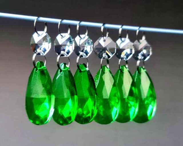 Emerald Green Chandelier Drops Glass Crystals Droplets Oval Beads Christmas Tree Wedding Craft Light Lamp Spare Lighting Antique Parts - image 1