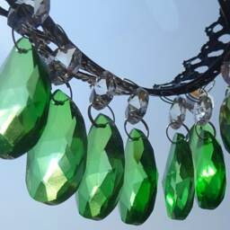 Emerald Green Chandelier Drops Glass Crystals Droplets Oval Beads Christmas Tree Wedding Craft Light Lamp Spare Lighting Antique Parts - thumbnail 3