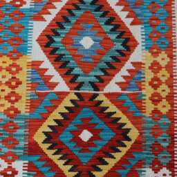 3x10 Geometric Kilim Rug, Vibrant Colors Veg Dyes Wool Handmade Afghan Flatweave Modern Runner Rug, Hallway Rug - thumbnail 3