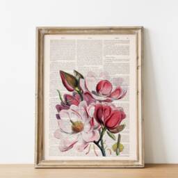 Antique Magnolia Flower Print On Upcycled Book Page - Classic Floral Collage Wall Art Unique Literary Gift For Her Elegant Home Decor - thumbnail 2
