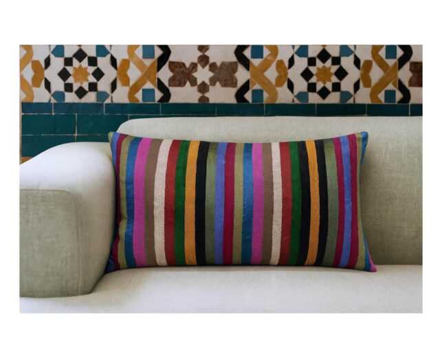striped Moroccan Cushion Multicolour Boho Pillow Cover 12x20 - image 1