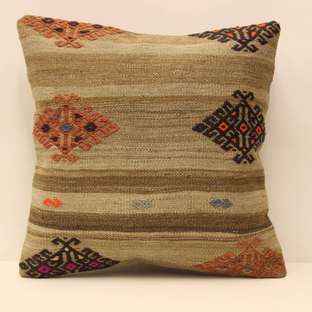 Pillow Cover - Classic Stripe -Sofa -Ticking -Colorfull- Wool -Decorative -18x18 Inch 45x45 cm- 4Kbf-354 - image 1