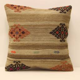 Pillow Cover - Classic Stripe -Sofa -Ticking -Colorfull- Wool -Decorative -18x18 Inch 45x45 cm- 4Kbf-354 - thumbnail 1