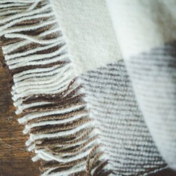 Wool Throw Blanket With Fringes in Tartan Check Beige & Brown - 51x83 Inches - 130x210 cm, 100% Organic Pure Blanket, Cozy - thumbnail 2
