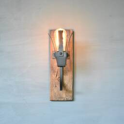 Rustic Wall Sconce Wood & Wrought Iron Farmhouse Light - thumbnail 2