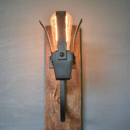 Rustic Wall Sconce Wood & Wrought Iron Farmhouse Light - thumbnail 3