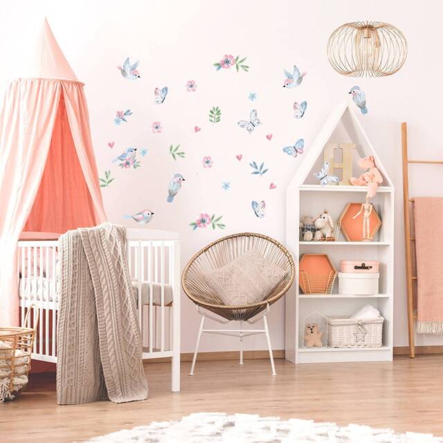 Butterfly Kids Wallpaper, Girls Bedroom Wall Art, Nursery Decor, Decals For Room, Floral Wallpaper - image 1