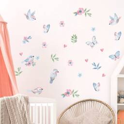 Butterfly Kids Wallpaper, Girls Bedroom Wall Art, Nursery Decor, Decals For Room, Floral Wallpaper - thumbnail 3
