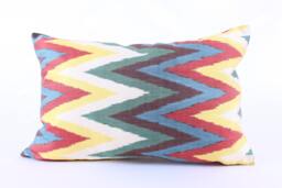Ikat Silk Velvet Pillow 16x24 - Handmade Boho Cushion Cover Turkish Home Decor Accent - thumbnail 1