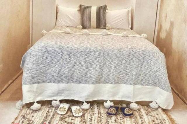 Bedroom Decor Blanket - Handmade Pom Tassel Throw Moroccan Blanket Organic Gift For Friend - image 1