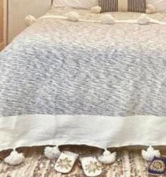 Bedroom Decor Blanket - Handmade Pom Tassel Throw Moroccan Blanket Organic Gift For Friend - thumbnail 2