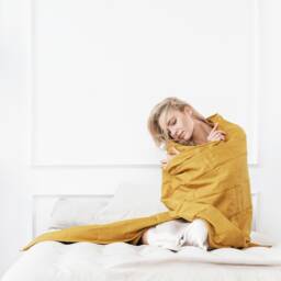 Handmade Linen Weighted Blanket Anxiety & Sleep Relief, Better Sleeping, Heavy Comforter For Adults Mother's Day Gift - thumbnail 1