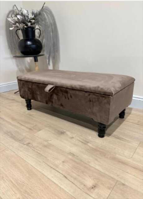Brown Velvet Ottoman Bench - Handmade Storage Trunk With Cushions - image 1