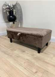 Brown Velvet Ottoman Bench - Handmade Storage Trunk With Cushions