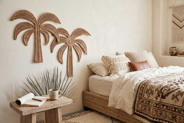 Wicker Palm Tree Wall Decor, Boho Nursery, Tropical Kids Room Art - image 1