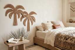 Wicker Palm Tree Wall Decor, Boho Nursery, Tropical Kids Room Art - thumbnail 1