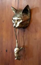 Cat Door Knocker Bronze Sculpture New Patina - thumbnail 1