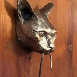Cat Door Knocker Bronze Sculpture New Patina - thumbnail 2