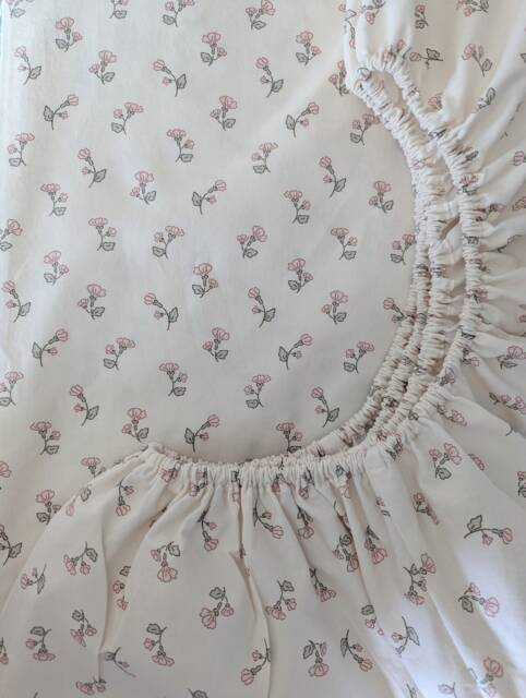 Floral Baby Crib Sheet Pink Green Peony Cotton Bedding - image 1