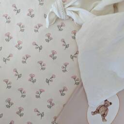 Floral Baby Crib Sheet Pink Green Peony Cotton Bedding - thumbnail 3