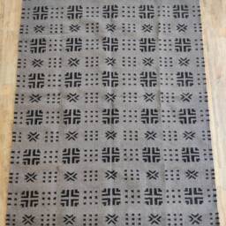 Handblock Printed Cotton Wool Rug, Black & Grey, 6x9 Area Rug - thumbnail 2