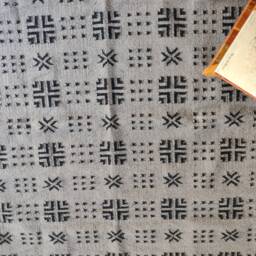 Handblock Printed Cotton Wool Rug, Black & Grey, 6x9 Area Rug - thumbnail 4