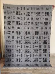Handblock Printed Cotton Wool Rug, Black & Grey, 6x9 Area Rug - thumbnail 1