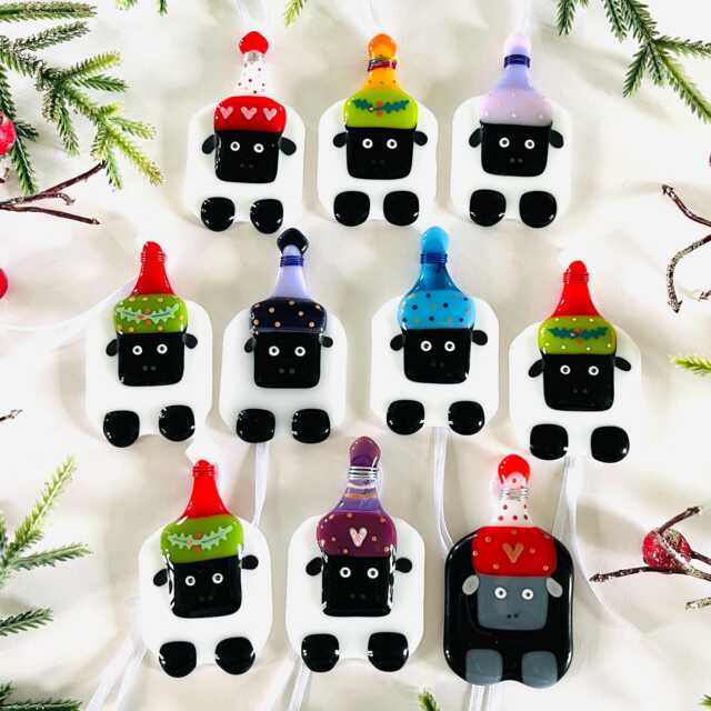 Fused Glass Sheep Christmas Decorations - Glass Decoration, Sheep Tree Cornwall - image 1