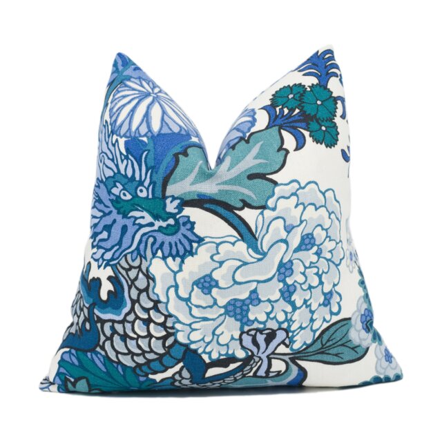 Schumacher - Chiang Mai Dragon China Blue Art Deco Chinoiserie Designer Cushion Cover Handmade Throw Pillow Luxury Home D??cor - image 1