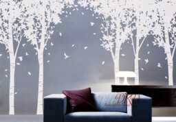 Tree Wall Decals Nursery Sticker Kids Room Decor, Vinyl Decal Home Decor Wall Mural-White With Birds Decal-Dk294 - thumbnail 1