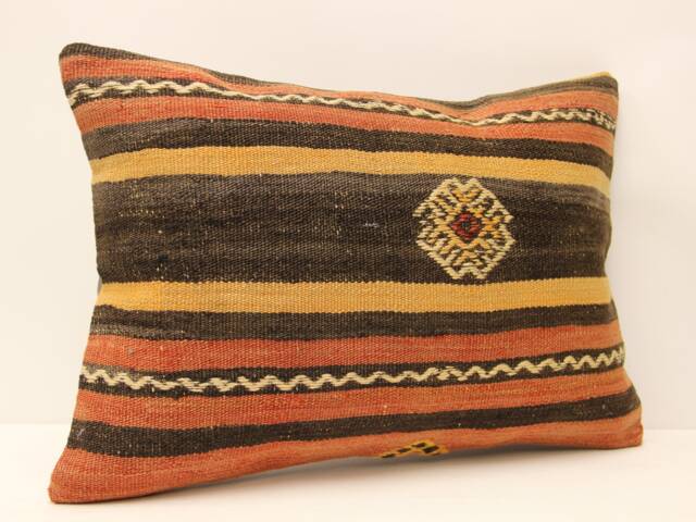Anatolian Kilim Pillow, Striped Handwoven Sofa Pillow, 14x20 Decorative Cushion Cover Throw Pillow 4Bef-300 - image 1