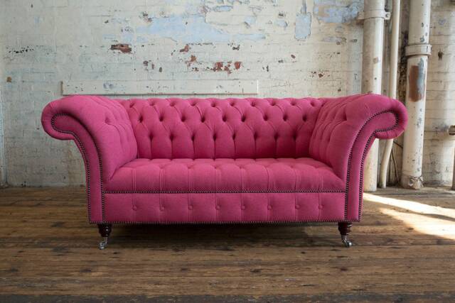 Handmade Bright Pink Wool 2 Seater Chesterfield Sofa - image 1