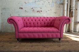 Handmade Bright Pink Wool 2 Seater Chesterfield Sofa
