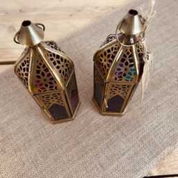 Handmade Recycled Gold Metal & Glass Lantern, Beautiful Moroccan Style Bohemian Fair Trade Multi Coloured T Light Holder - thumbnail 4