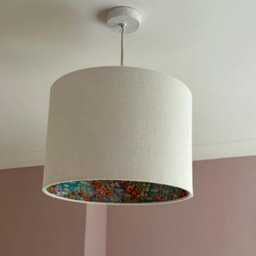 Luxury Lampshade Using Beautiful Japanese Chirugami - Yuzen Paper Cream Linen Exterior, Teal/Turquoise Interior - thumbnail 2