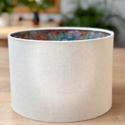 Luxury Lampshade Using Beautiful Japanese Chirugami - Yuzen Paper Cream Linen Exterior, Teal/Turquoise Interior - thumbnail 4