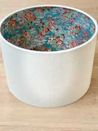 Luxury Lampshade Using Beautiful Japanese Chirugami - Yuzen Paper Cream Linen Exterior, Teal/Turquoise Interior - thumbnail 1