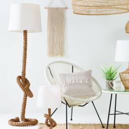 Rustic Rope Floor Lamp - Nautical Jute Farmhouse Twisted Lamps For Living Room Swirl Base With Shade - thumbnail 2