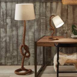Rustic Rope Floor Lamp - Nautical Jute Farmhouse Twisted Lamps For Living Room Swirl Base With Shade - thumbnail 1