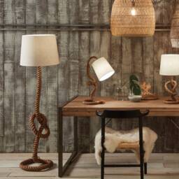 Rustic Rope Floor Lamp - Nautical Jute Farmhouse Twisted Lamps For Living Room Swirl Base With Shade - thumbnail 3
