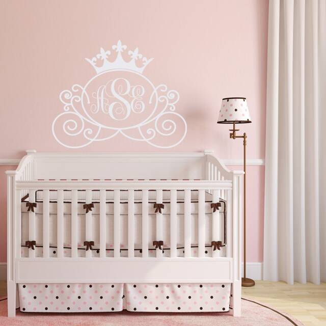 Monogram Princess Carriage Wall Decal - Baby Girl Nursery Decor P66 - image 1