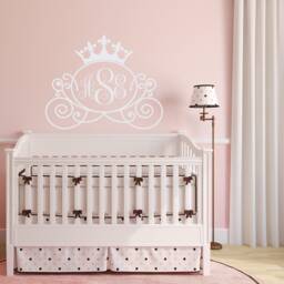 Monogram Princess Carriage Wall Decal - Baby Girl Nursery Decor P66 - thumbnail 1
