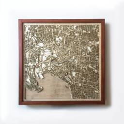 Melbourne Wooden Street Map - 3D Laser Cut Mahogany Framed Art - thumbnail 1