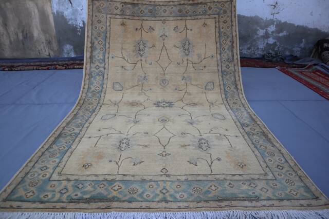 4x6 Afghan Oushak Rug - Beige Gray Turkmen Hand Knotted Natural Dyes Wool Turkish Area Oriental Rugs For Living Room - image 1