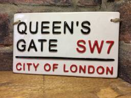Handmade Ceramic Queens Gate London Street Sign Wall Art