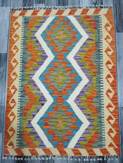 Kilim Rug Classic, Handmade Artisan Afghan Turkish Scandinavian Navajo Bohemian Wool Flatweave Multicolour 119x88 cm - image 1
