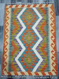 Kilim Rug Classic, Handmade Artisan Afghan Turkish Scandinavian Navajo Bohemian Wool Flatweave Multicolour 119x88 cm - thumbnail 1