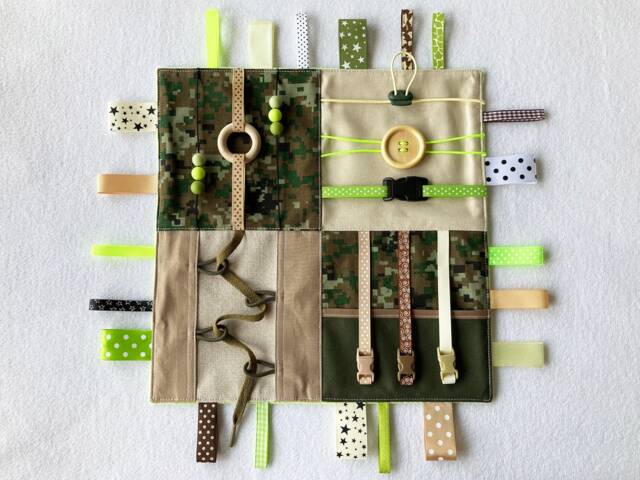 Army Style Sensory Balnket Activity Board Development Toy - image 1